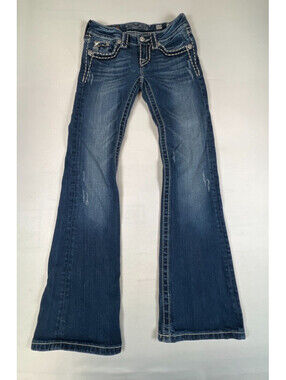 Miss Me Girls Bootcut Jeans Size 10 Dark Wash Bling Embellished Pockets